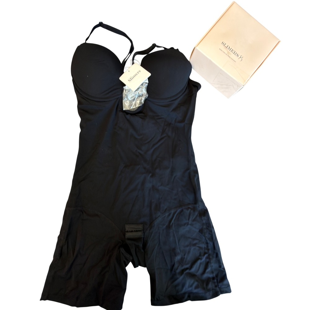 Slimers Black Plunge Low Back Shapewear Bodysuit Underwire Size Small NWT